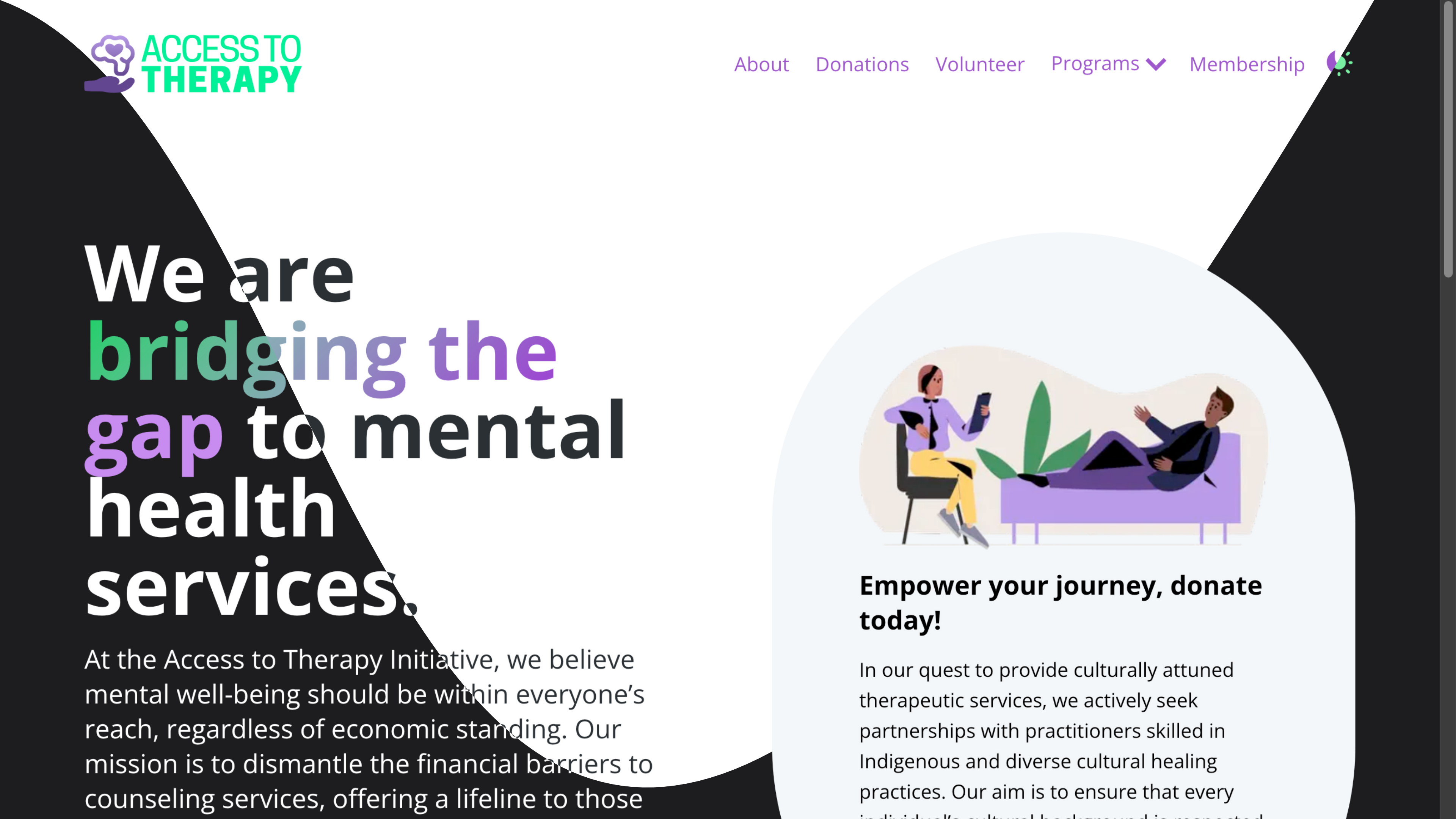 A screenshot of the Access to Therapy website.